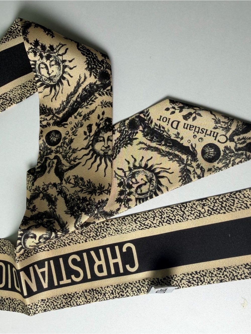 Dior Silk Twilly Scarf in Beige and Black